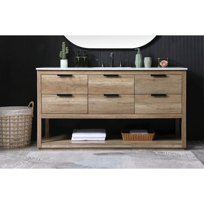 Elegant Lighting Larkin 60"L Single Vanity Sink, Natural Oak
