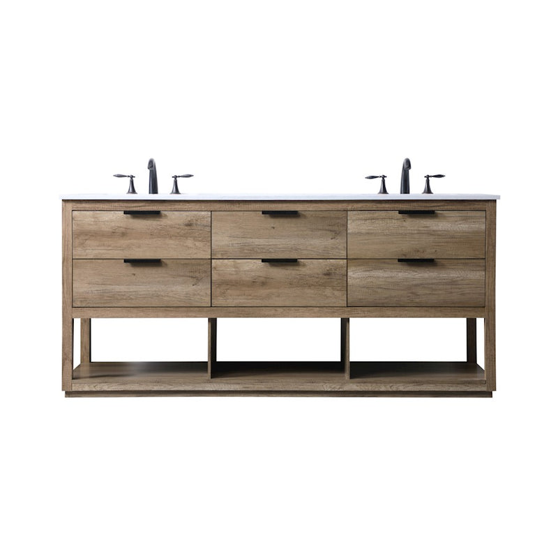 Elegant Lighting Larkin 72"L Double Vanity Sink, Natural Oak - VF19272DNT