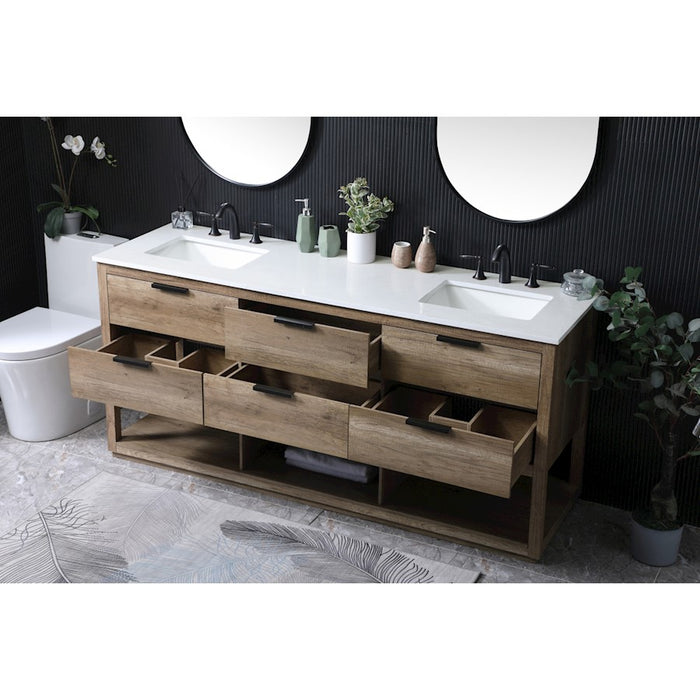 Elegant Lighting Larkin 72"L Double Vanity Sink, Natural Oak