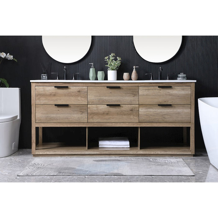 Elegant Lighting Larkin 72"L Double Vanity Sink, Natural Oak