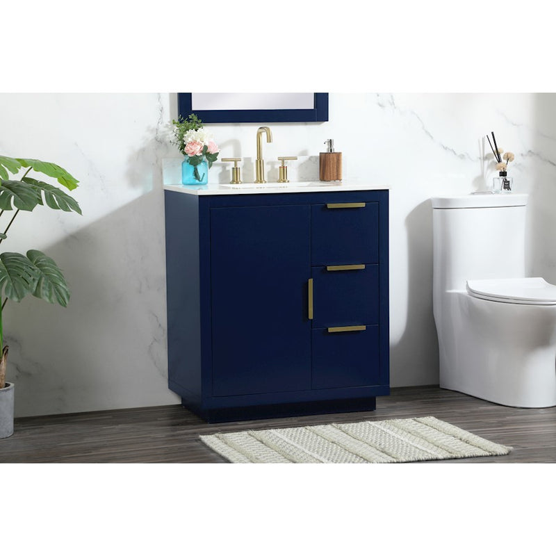 Elegant Blake 30" Single Bathroom Vanity, Blue/Backsplash