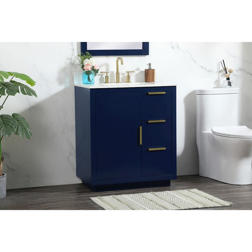Elegant Blake 30" Single Bathroom Vanity, Blue/Backsplash