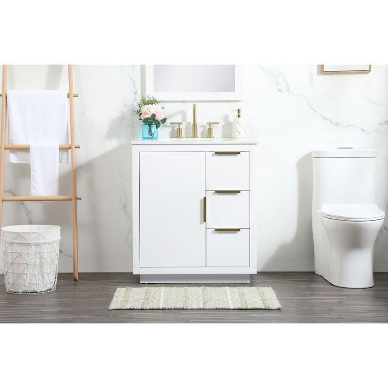 Elegant Blake 30" Single Bathroom Vanity, White/Backsplash