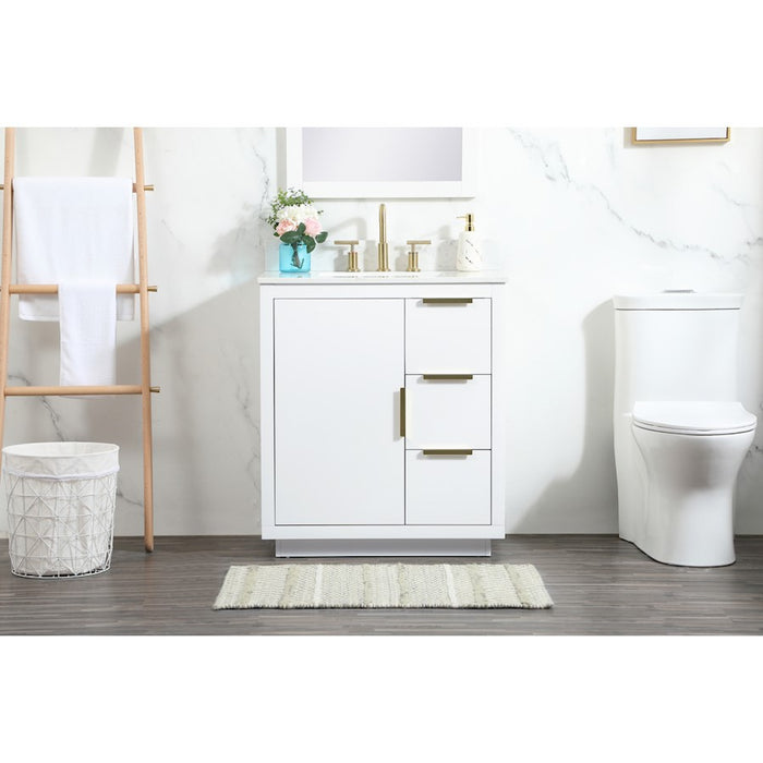 Elegant Blake 30" Single Bathroom Vanity, White/Backsplash