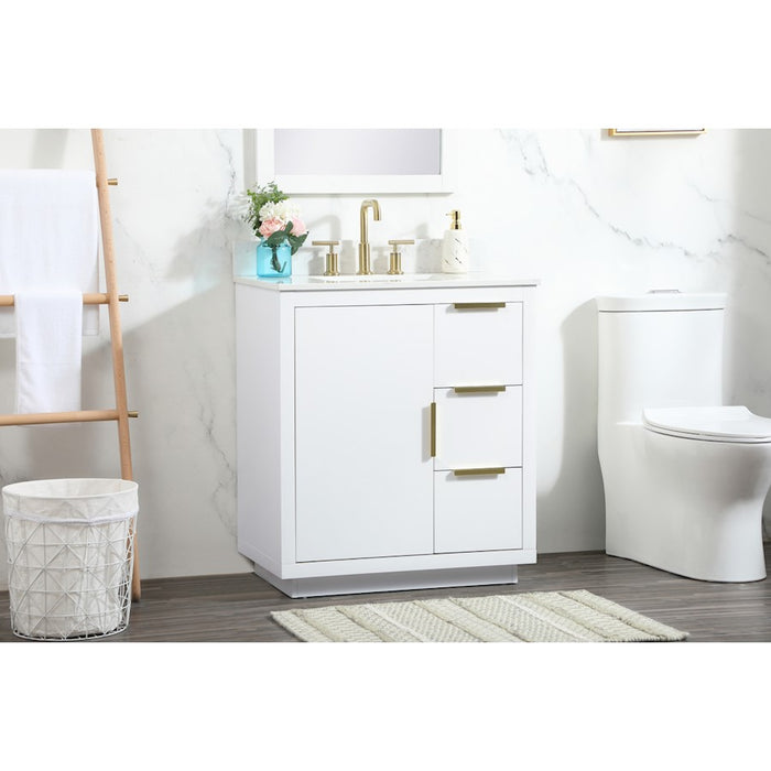 Elegant Blake 30" Single Bathroom Vanity, White/Backsplash