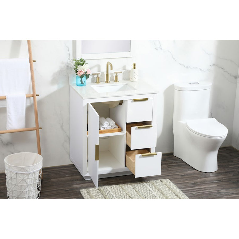 Elegant Blake 30" Single Bathroom Vanity, White/Backsplash