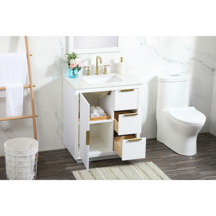 Elegant Blake 30" Single Bathroom Vanity, White/Backsplash