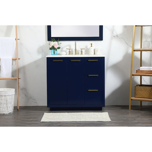 Elegant Blake 36" Single Bathroom Vanity, Blue/Backsplash