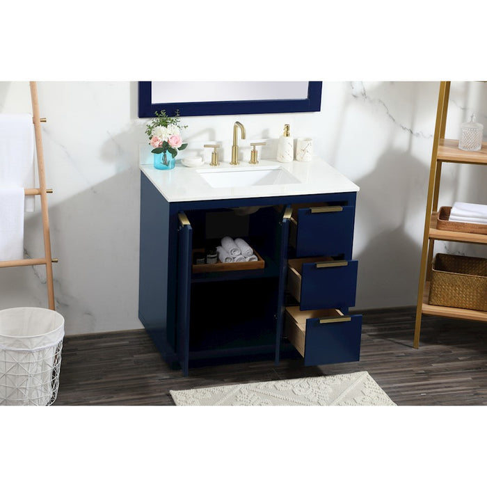 Elegant Blake 36" Single Bathroom Vanity, Blue/Backsplash