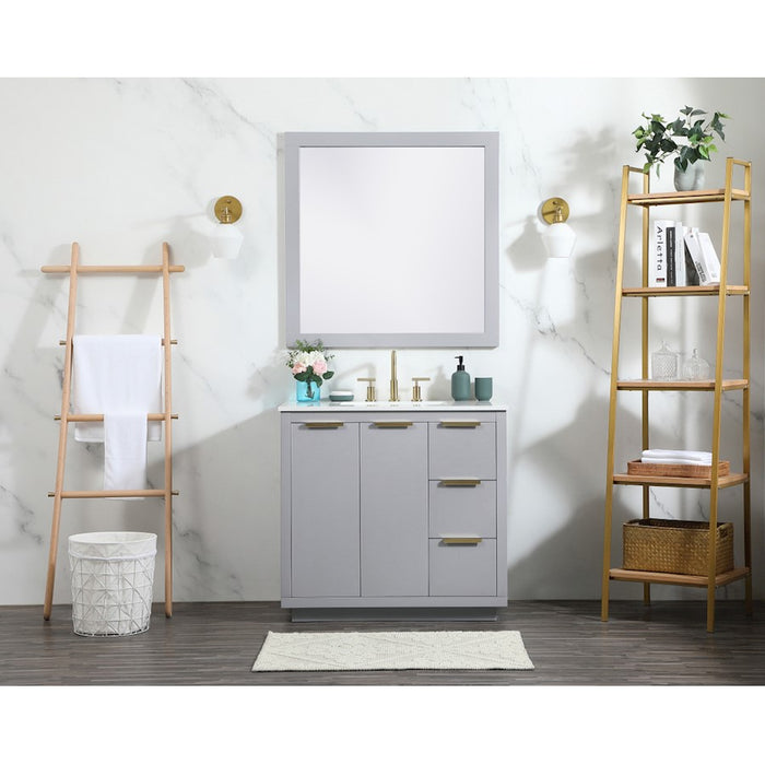 Elegant Blake 36" Single Bathroom Vanity, Blue/Backsplash