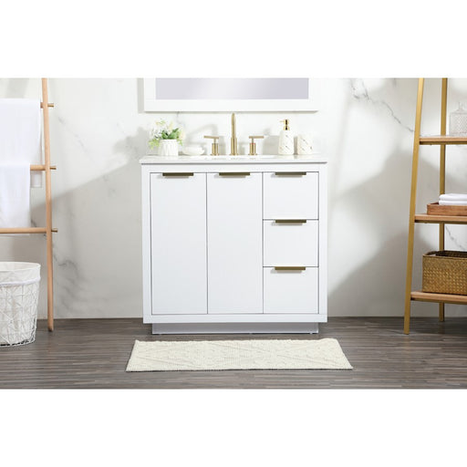 Elegant Blake 36" Single Bathroom Vanity, White/Backsplash