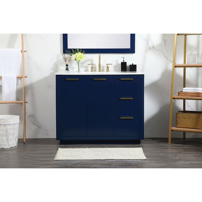 Elegant Blake 42" Single Bathroom Vanity, Blue/Backsplash