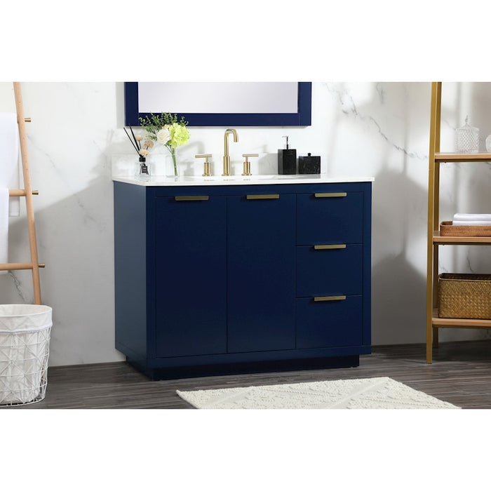 Elegant Blake 42" Single Bathroom Vanity, Blue/Backsplash