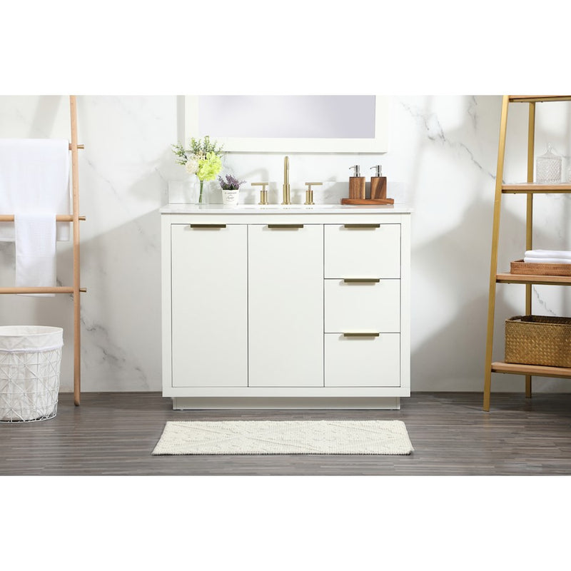 Elegant Blake 42" Single Bathroom Vanity, White/Backsplash