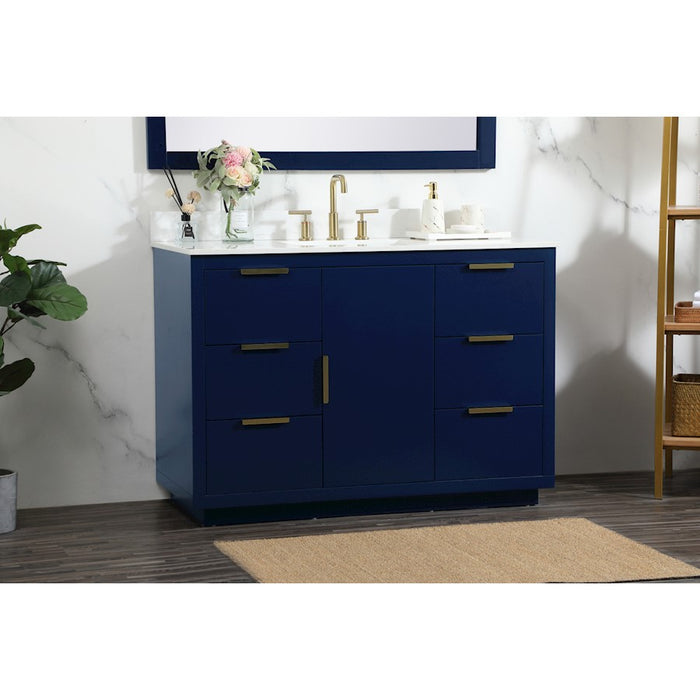 Elegant Blake 48" Single Bathroom Vanity, Blue/Backsplash