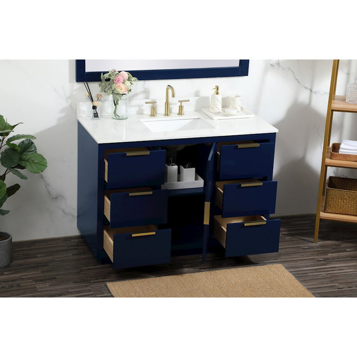Elegant Blake 48" Single Bathroom Vanity, Blue/Backsplash