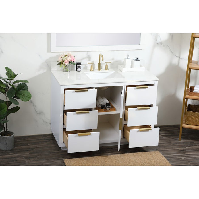 Elegant Blake 48" Single Bathroom Vanity, White/Backsplash