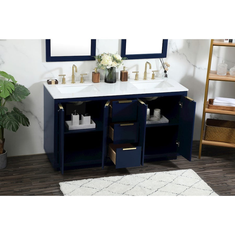 Elegant Kitchen/Bath Blake 60" Double Bathroom Vanity, Blue