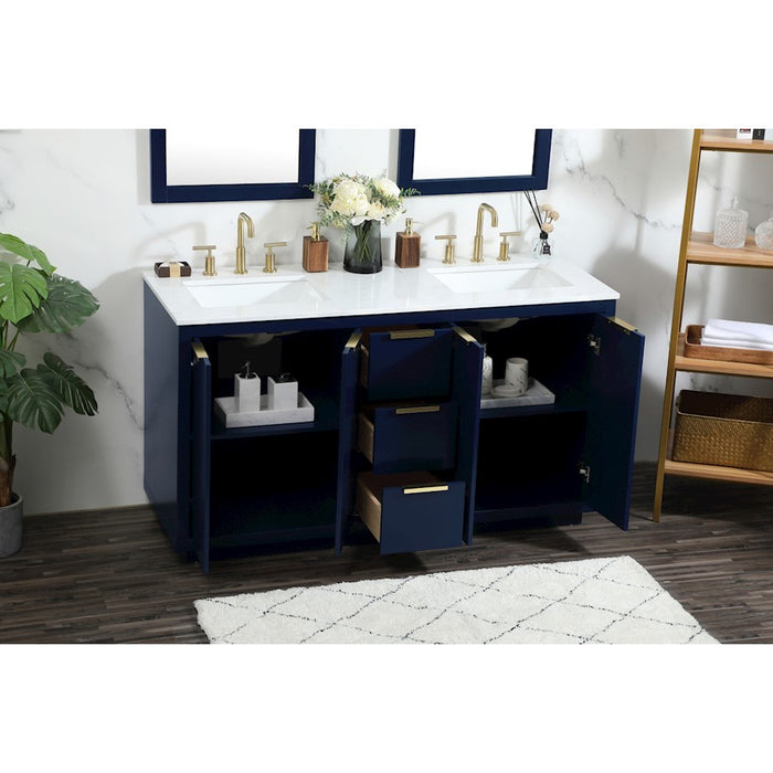 Elegant Kitchen/Bath Blake 60" Double Bathroom Vanity, Blue