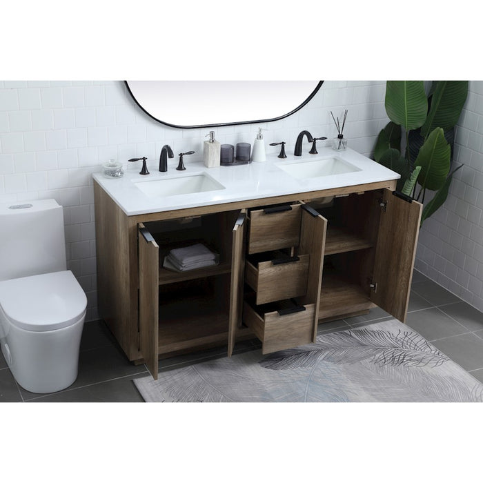 Elegant Lighting Blake 60"L Double Vanity Sink, Natural Oak