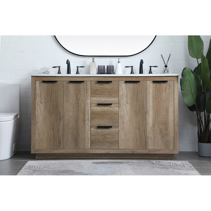 Elegant Lighting Blake 60"L Double Vanity Sink, Natural Oak