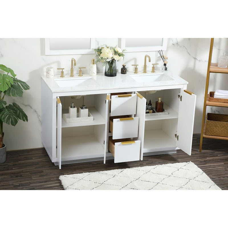 Elegant Kitchen/Bath Blake 60" Double Bathroom Vanity, White