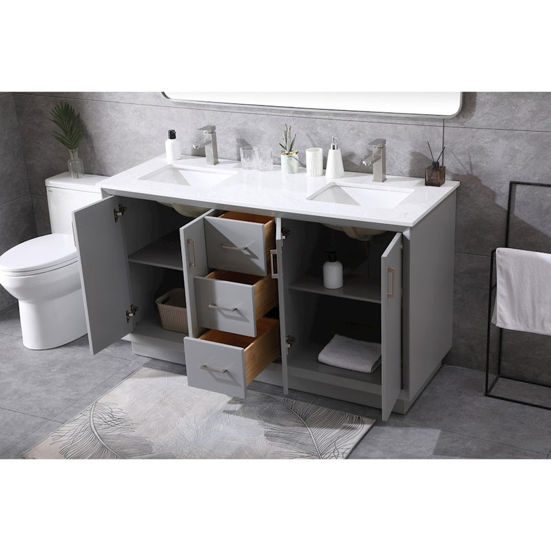 Elegant Lighting Hayes 60"L Double Vanity Sink, Grey