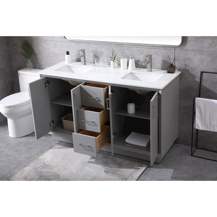 Elegant Lighting Hayes 60"L Double Vanity Sink, Grey