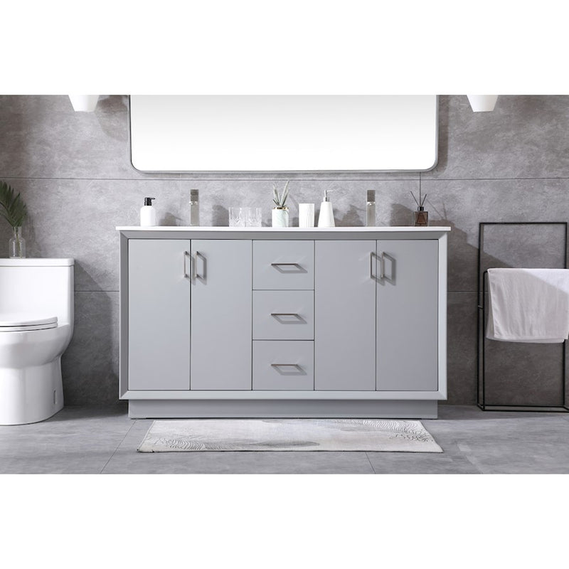 Elegant Lighting Hayes 60"L Double Vanity Sink, Grey