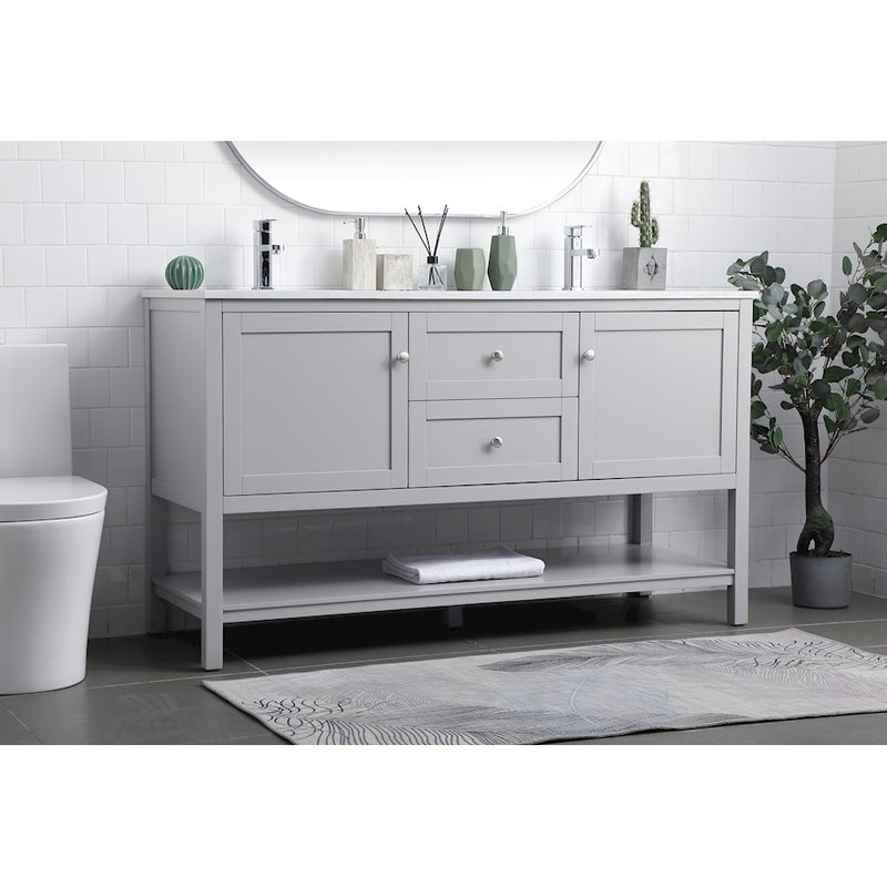 Elegant Lighting Heath 60"L Double Vanity Sink, Grey