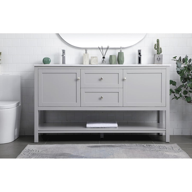 Elegant Lighting Heath 60"L Double Vanity Sink, Grey