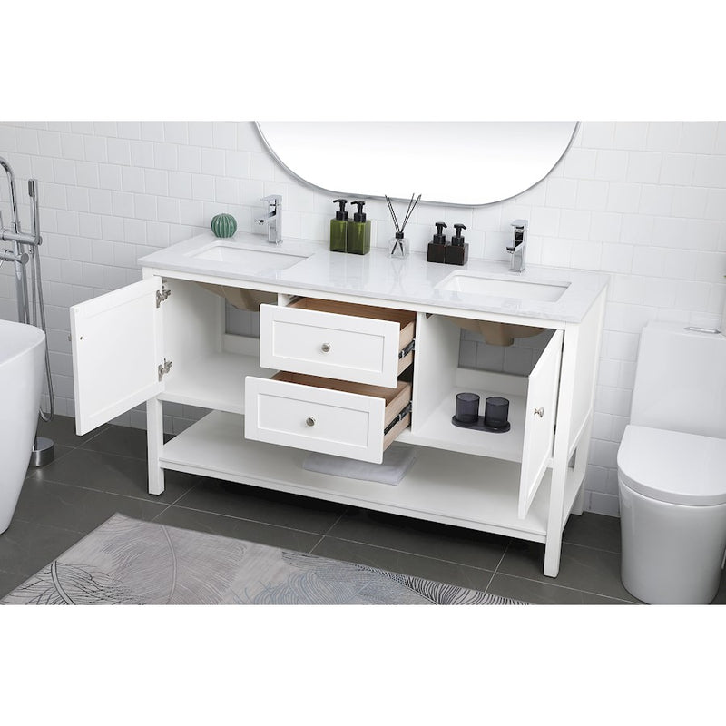 Elegant Lighting Heath 60"L Double Vanity Sink, White