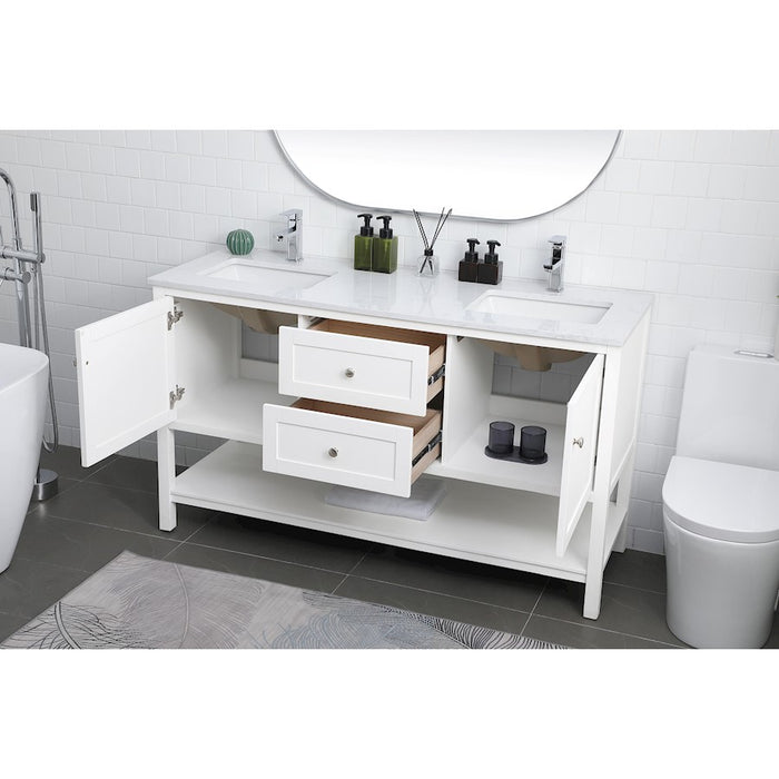 Elegant Lighting Heath 60"L Double Vanity Sink, White