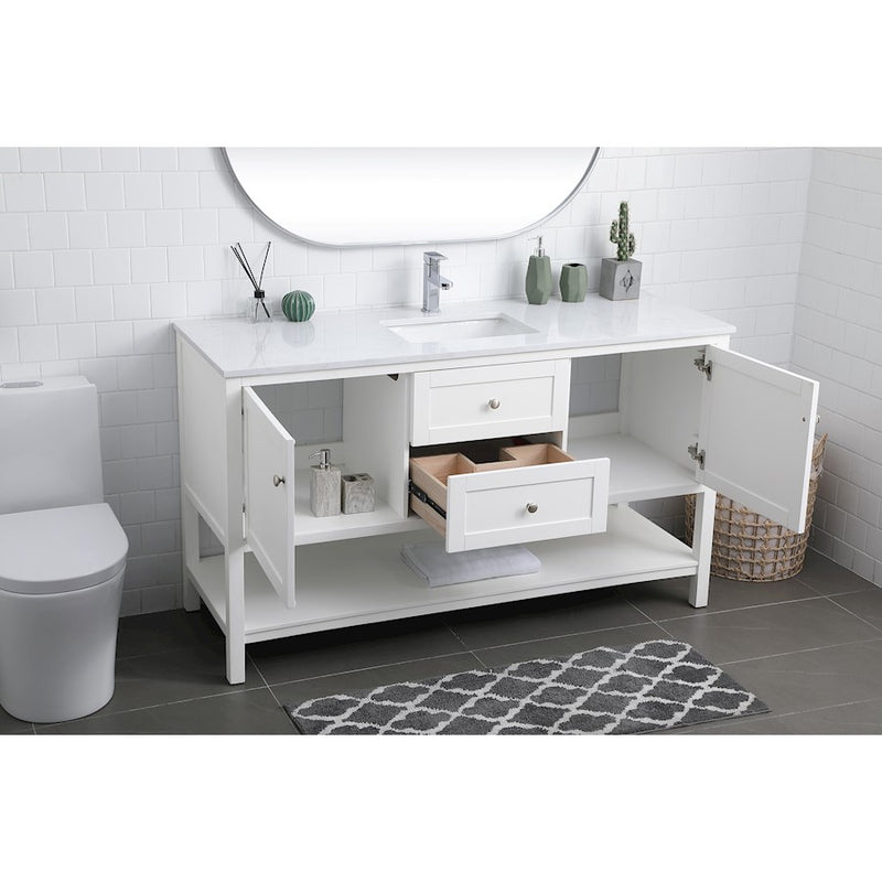 Elegant Lighting Heath 60"L Single Vanity Sink, White