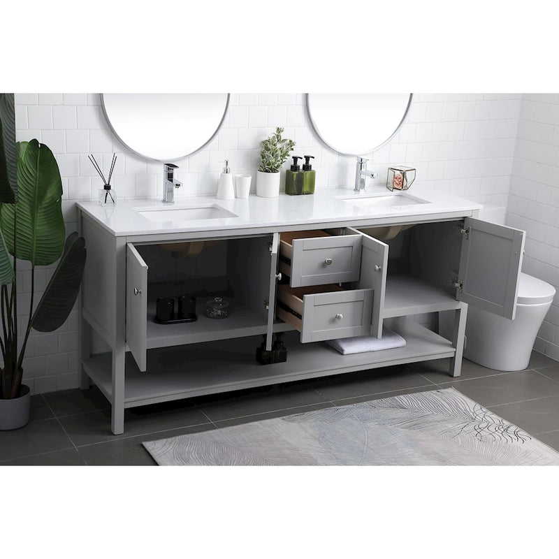 Elegant Lighting Heath 72"L Double Vanity Sink, Grey