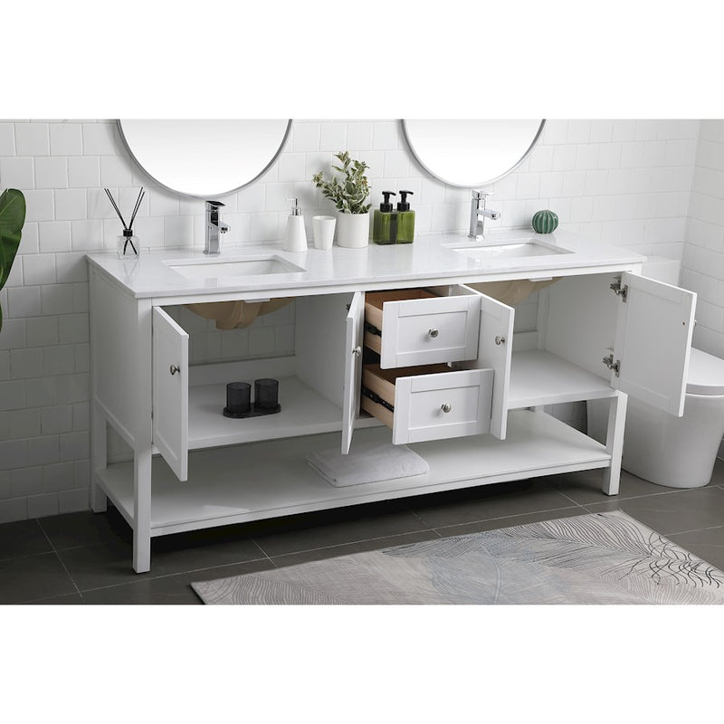 Elegant Lighting Heath 72"L Double Vanity Sink, White
