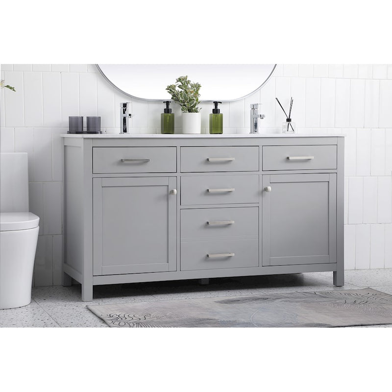 Elegant Lighting Lewis 60"L Double Vanity Sink, Grey
