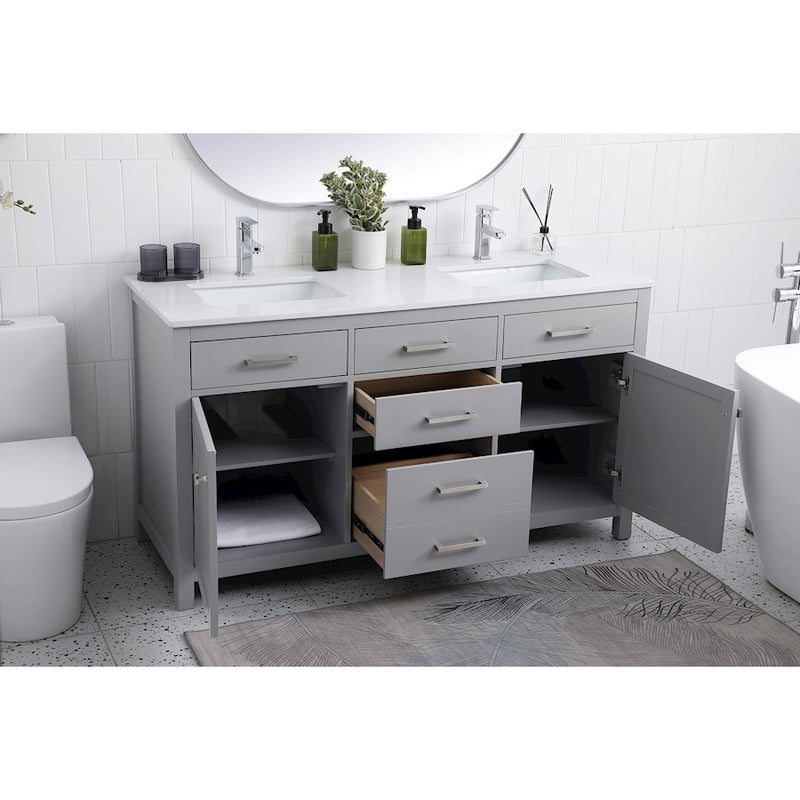 Elegant Lighting Lewis 60"L Double Vanity Sink, Grey