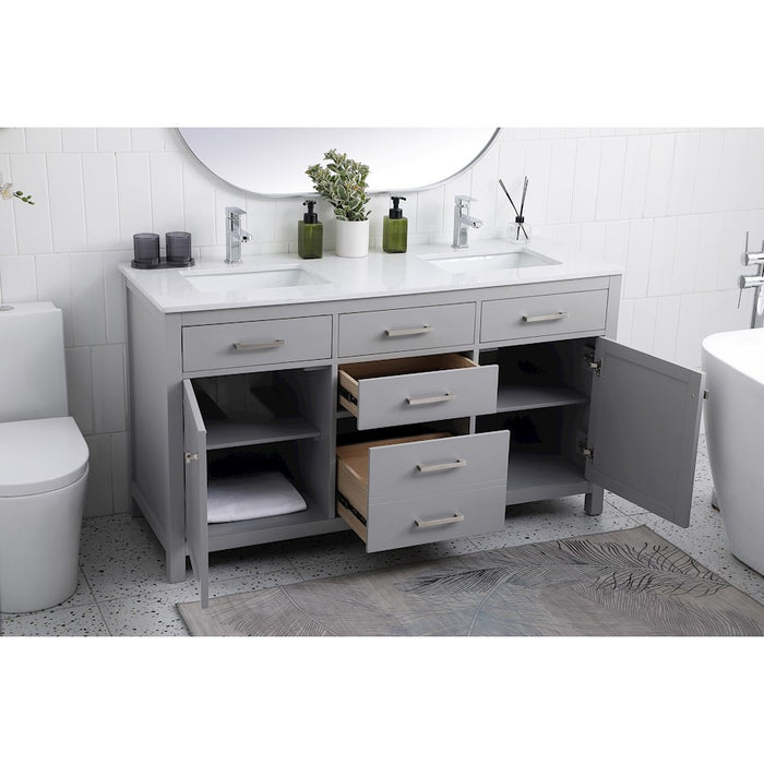 Elegant Lighting Lewis 60"L Double Vanity Sink, Grey