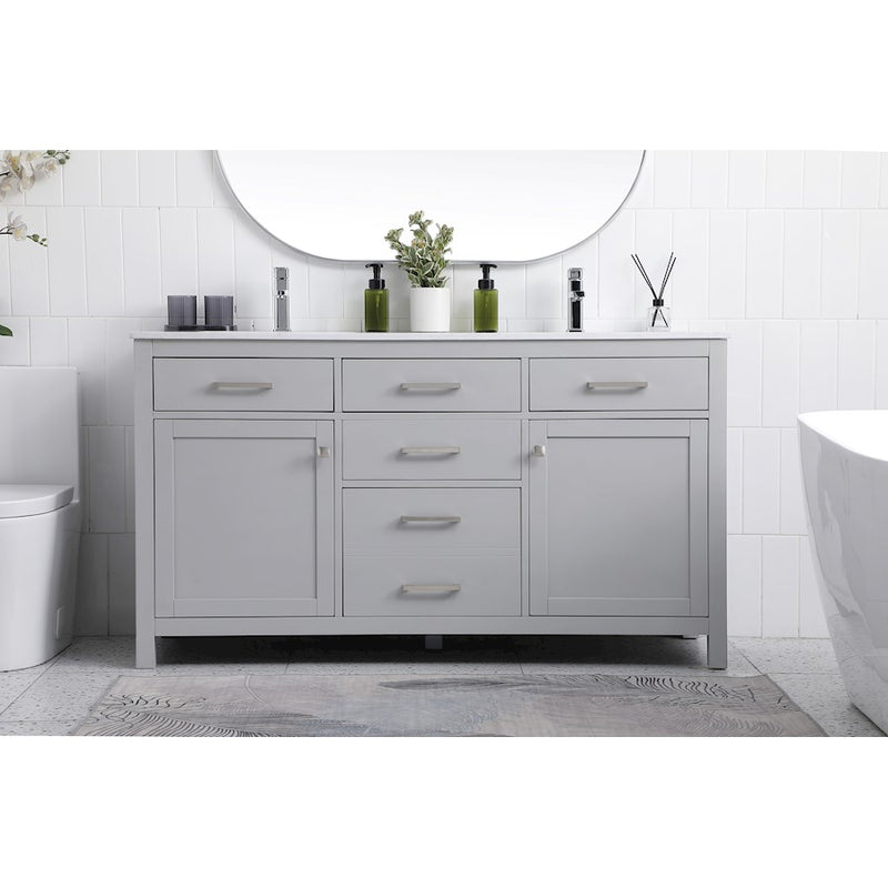 Elegant Lighting Lewis 60"L Double Vanity Sink, Grey