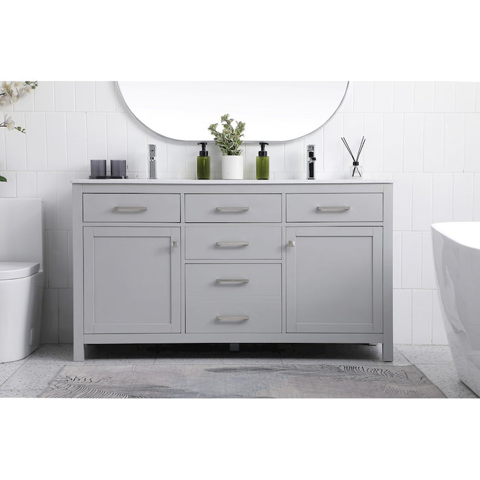 Elegant Lighting Lewis 60"L Double Vanity Sink, Grey
