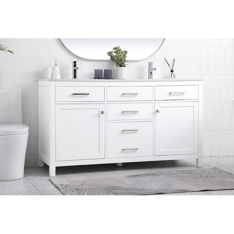 Elegant Lighting Lewis 60"L Double Vanity Sink, White