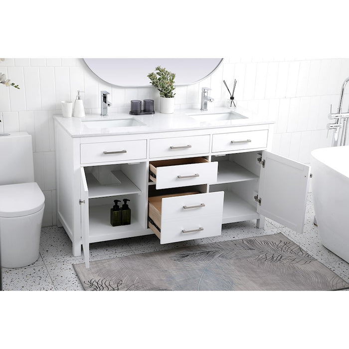 Elegant Lighting Lewis 60"L Double Vanity Sink, White