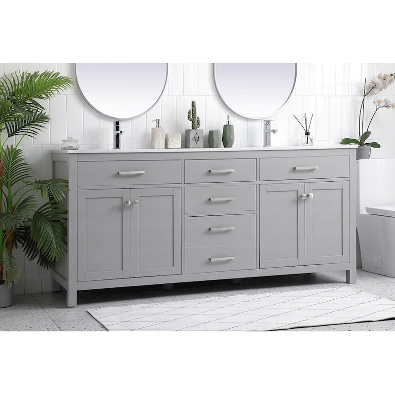 Elegant Lighting Lewis 72"L Double Vanity Sink, Grey