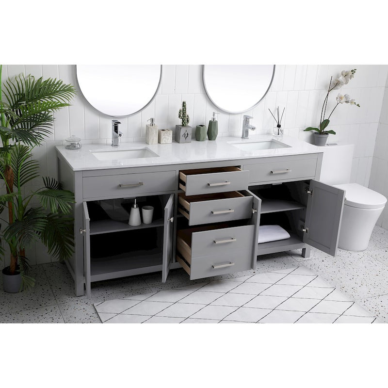 Elegant Lighting Lewis 72"L Double Vanity Sink, Grey