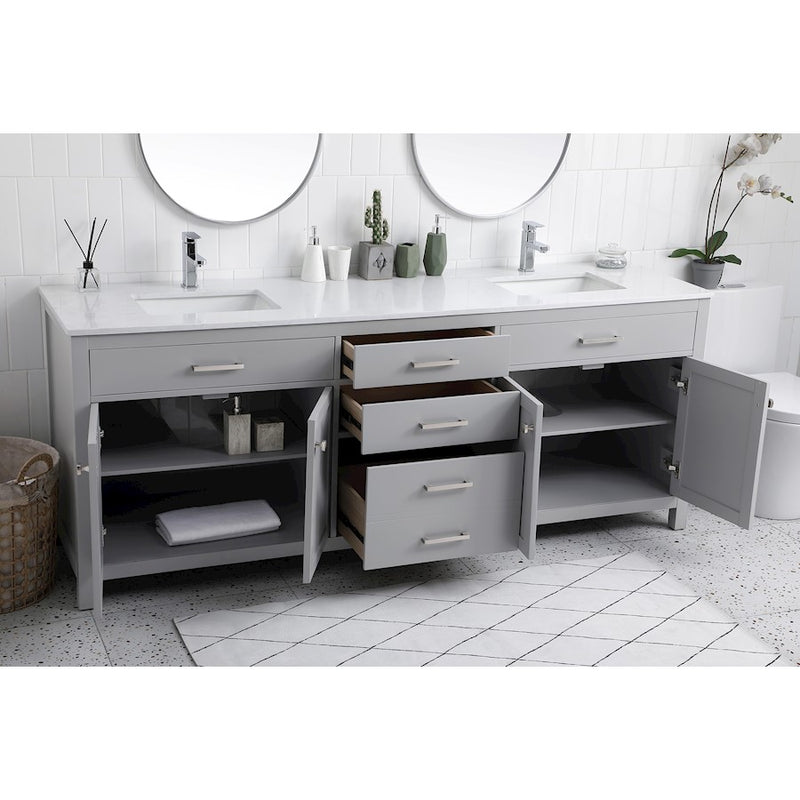 Elegant Kitchen/Bath Lewis 84" Double Bathroom Vanity, Grey
