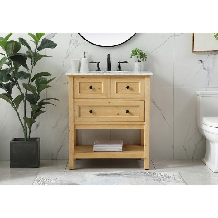 Elegant Metropolis 30" Single Bathroom Vanity, Natural Wood