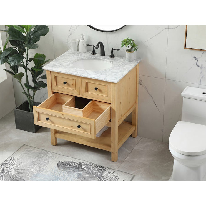 Elegant Metropolis 30" Single Bathroom Vanity, Natural Wood