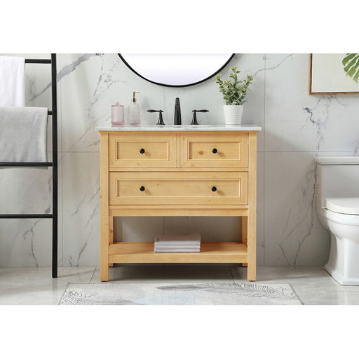 Elegant Metropolis 36" Single Bathroom Vanity, Natural Wood