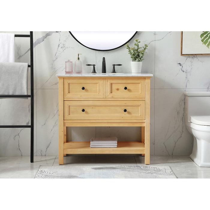 Elegant Metropolis 36" Single Bathroom Vanity, Natural Wood